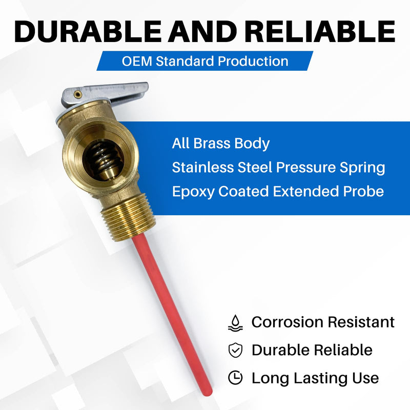 Upgrade 3/4" NPT Thread 210°F 150 PSI Temperature Pressure Relief Valve for Suburban RV Water Heaters, Thickened Brass Safety Valve for Hot Water Heaters and Tanks with Extended Probe 0.75 Inch