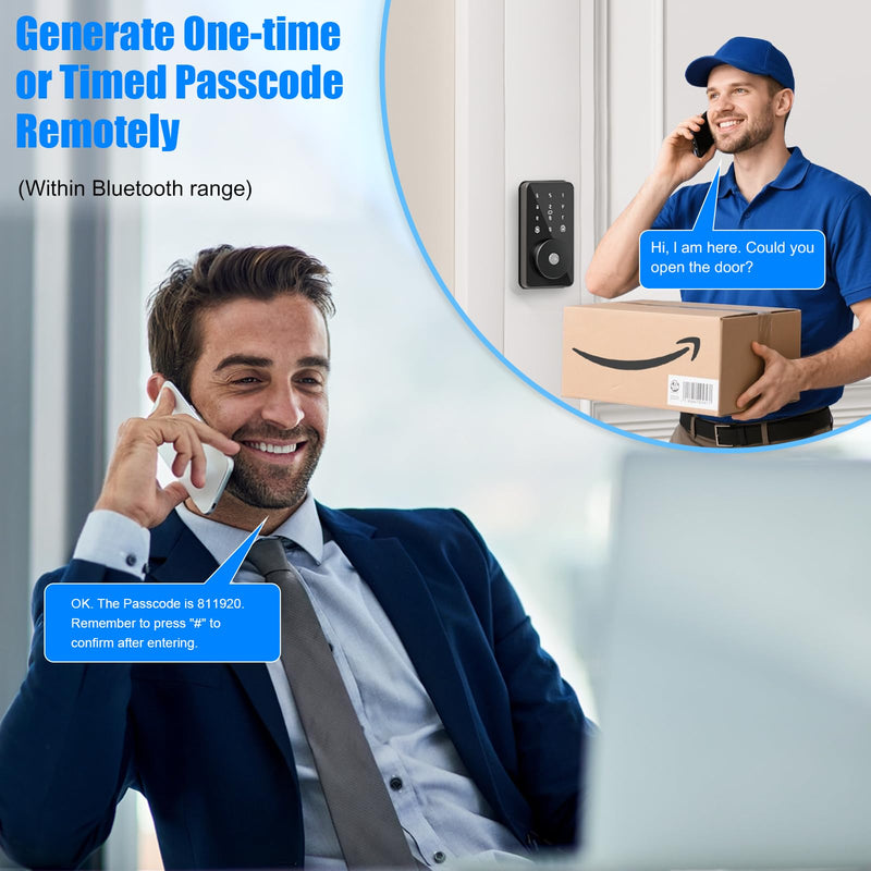 Smart Lock, 4-in-1 Keyless Entry Door Lock for Front Door, 6 Digital Code Door Lock with Keypad, Bluetooth Smart Deadbolt, App Control Glossy Black
