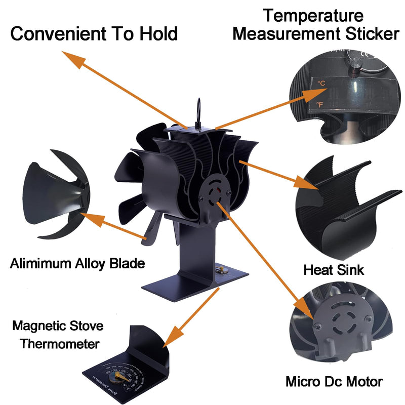 Melede 8-Blade Heat Powered Stove Fan for Wood/Log Burner/Fireplace increases 80% more warm air than 2 blade fan LARGE