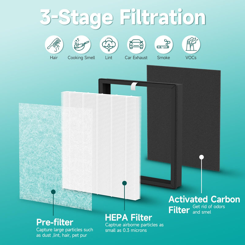 JH-028A JH-028A-F Filter Replacement, Compatible with BlueDate JH-028A Purifier, 3 -in-1 Filtration System, 2 Pack