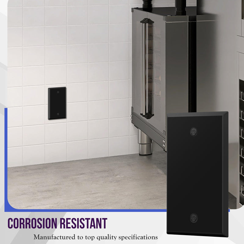 ENERLITES Blank Device Metal Wall Plate, Corrosion Resistant, Standard Size 1-Gang 4.50" x 2.76", Powder Coated Stamped Steel, 7701-BM, Black Matte