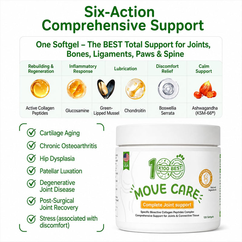 Hip & Joint Supplement for Dogs & Cats - Bioactive Collagen,Glucosamine, Chondroitin & NZ Green Lipped Mussel - 120 Capsules for Joint, Bone, Ligament, Paw & Spinal Health