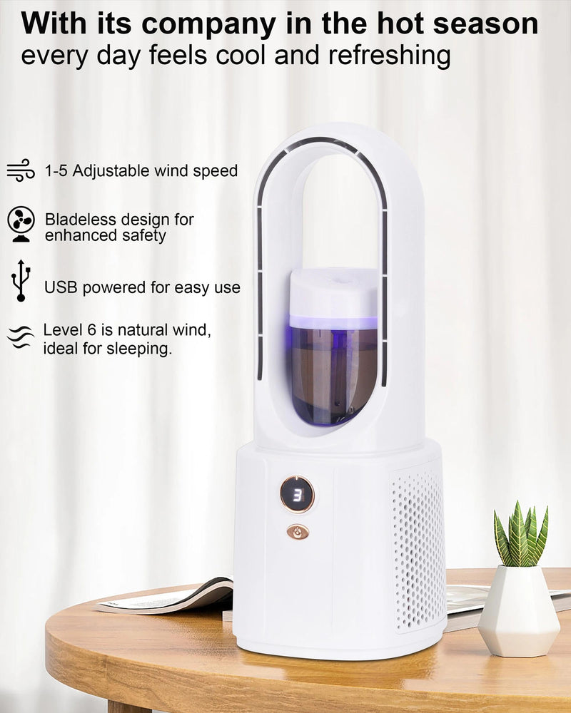 Bladeless Desk Fan with Cooling Mist Humidifier