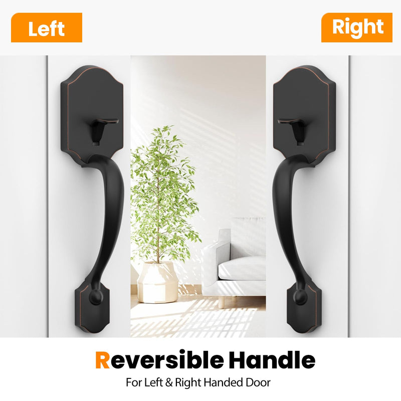 HOSOM Front Door Handle Set, Exterior Door Handle with Door Knob, No Lock, Entry Door Handleset for Right & Left-Handed Doors, Oil Rubbed Bronze