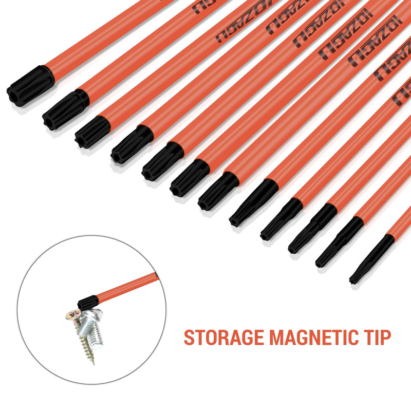 12Pcs Long Torx Bit Set 6-Inch (152mm), T7 to T40, Magnetic Security Tamper Proof Star Bit Set,1/4 Inch Hex Shank | S2 Steel