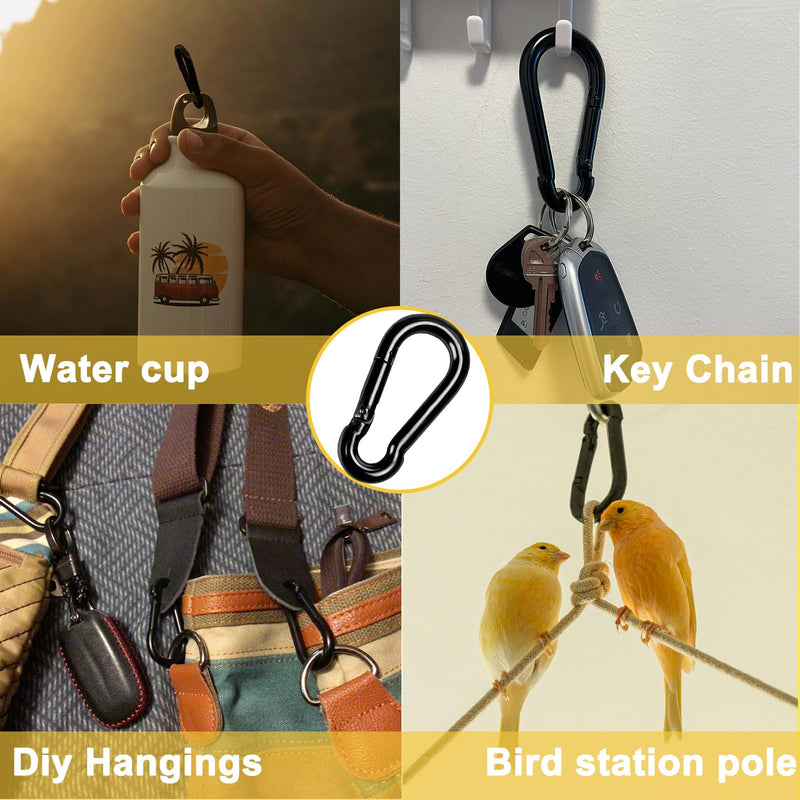 Spring Snap Hook Black Carabiner ，Sunxer Tool Small Black Carabiner Clip 1.57 inch 5 PCS Heavy Duty Carabiner Clip Qick Link for Keychain Dog Leash Locking Camping Fishing Hiking 1.57inch(M4)--5pcs