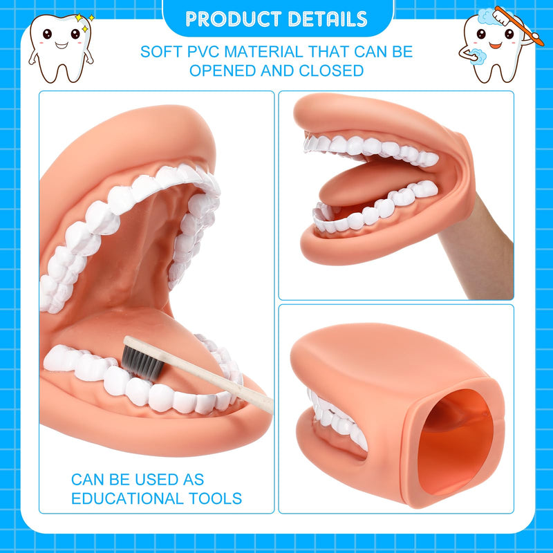 Patelai 2 Pcs Mouth Puppet with Tongue Teeth Mouth Hand Puppet Dental Mouth Model and Toothbrushes for Boys Girls Educational Tool Speech Therapy