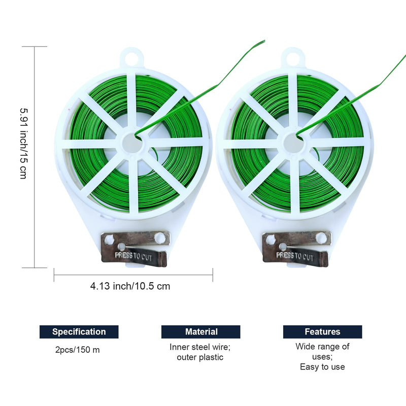 2 Reels 246 Feet (75m) Twist Tie, Green Coated Cable Ties with Cutter, Garden Plant Ties Reusable for Gardening Plants Growth and Care, Indoor Outdoor Home and Office Use