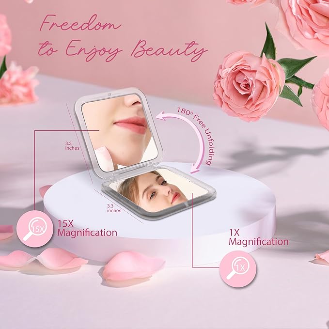 Magnifying Mirror Compact Mirror Snowflake Elegant Compact Pocket Mini Makeup Mirror Double Sided 1x/15x Magnification Cosmetic Mirror Handheld Portable for Travel and Handbags Purple - NewNest Australia