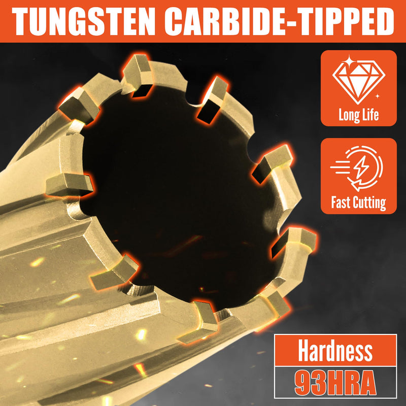 EASEWORK TOOL Carbide-Tipped Annular Cutter, 1/2-inch Cutting Diameter x 2-inch Cutting Depth, 3/4" Weldon Shank, TCT Mag Drill Bit with Advanced PVD Nano-Coating 1/2" * 2"