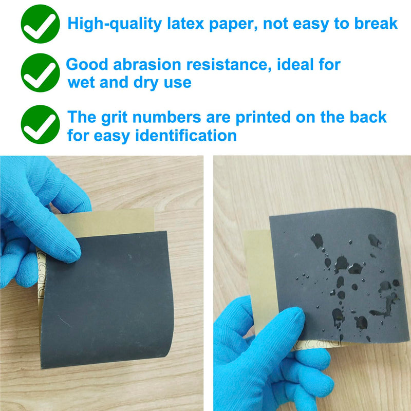 Sandpaper Variety Pack, 20PCS Sand Paper Assorted for Wood Metal Sanding, Wet Dry Sandpaper Sheets 120/240/320/400/600/800/1200/1500/2000/3000 Grits, 9 x 3.6 Inch 20