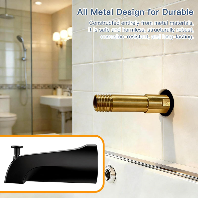 Tub Spout with Diverter, Heavy Duty All Metal Bathtub Faucet with Brass,Shower Slip-on Bathtub Faucet for 1/2 Inch Copper Pipe,5-3/8 Inch Bath Tub Faucet Replacement,Matte Black Matte Black