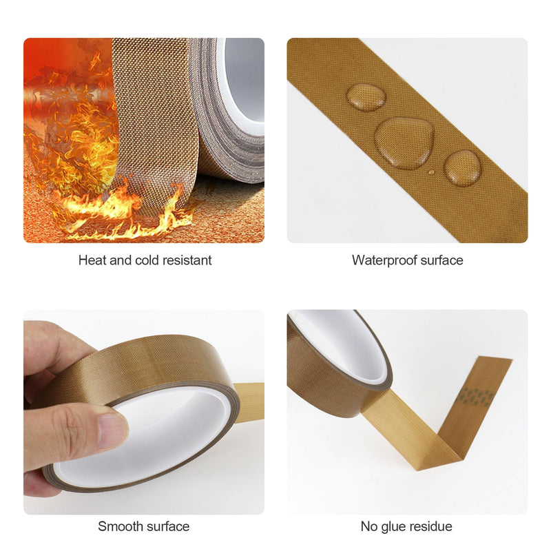 BOMEI PACK Teflone PTFE Glass Cloth Tape, (1-inch x 33 Feet x 0.18mm) High Temperature PTFE Tape for Vacuum Sealer Machine, Hand Impulse Sealers Insulation PTFE Coated Fiberglass Adhesive Tape 1-inch x 33 Feet