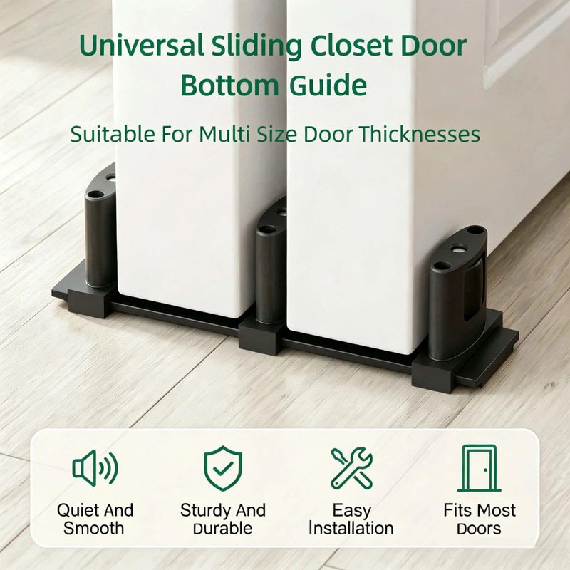 2-Pack Sliding Closet Door Floor Guide | Adjustable 3-Roller Floor Guide with Anti-Jump Design for Closet, Barn & Bypass Doors. No Floor Groove Required Black 2