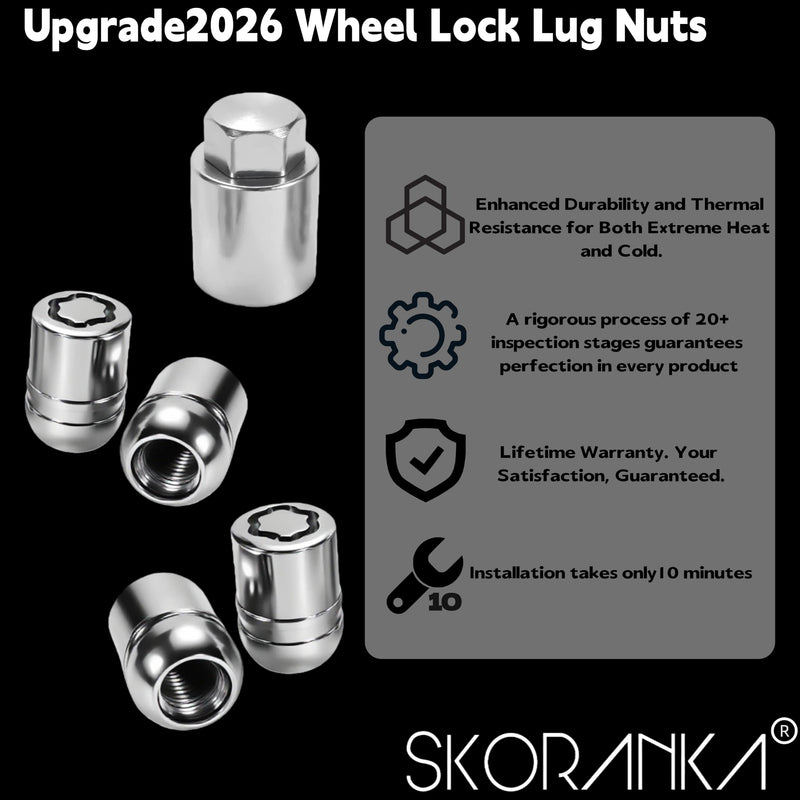 Upgrade2026 Wheel Lock Lug Nuts M12x1.5 Anti Theft Fits Honda Accord‌ 2008-2025 / CR-V 2006-2022 / Civic 2006-2025 / HR-V 2016-2022 & More Hex Key Spherical Seat, Alloy Wheel Lock Set, 4+1Pcs