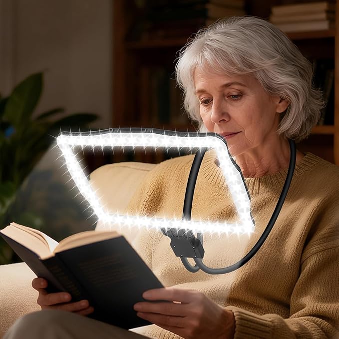 Large Hands-Free Magnifying Glass with 50 Ultra-Bright LED Light, Lightweight Lighted Neck Page Magnifier for Reading Books, Sewing, Knitting, Cross Stitch & Crafts for Close Work for Seniors