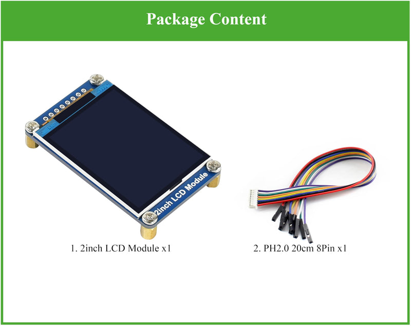 waveshare 2inch LCD Module Mini LCD Screen Compatible with Raspberry Pi/Ardu-ino/STM32, 240x320 Resolution IPS LCD Display, 262K RGB Color, Embedded ST7789VW Driver, SPI Interface 2inch IPS LCD Display Module