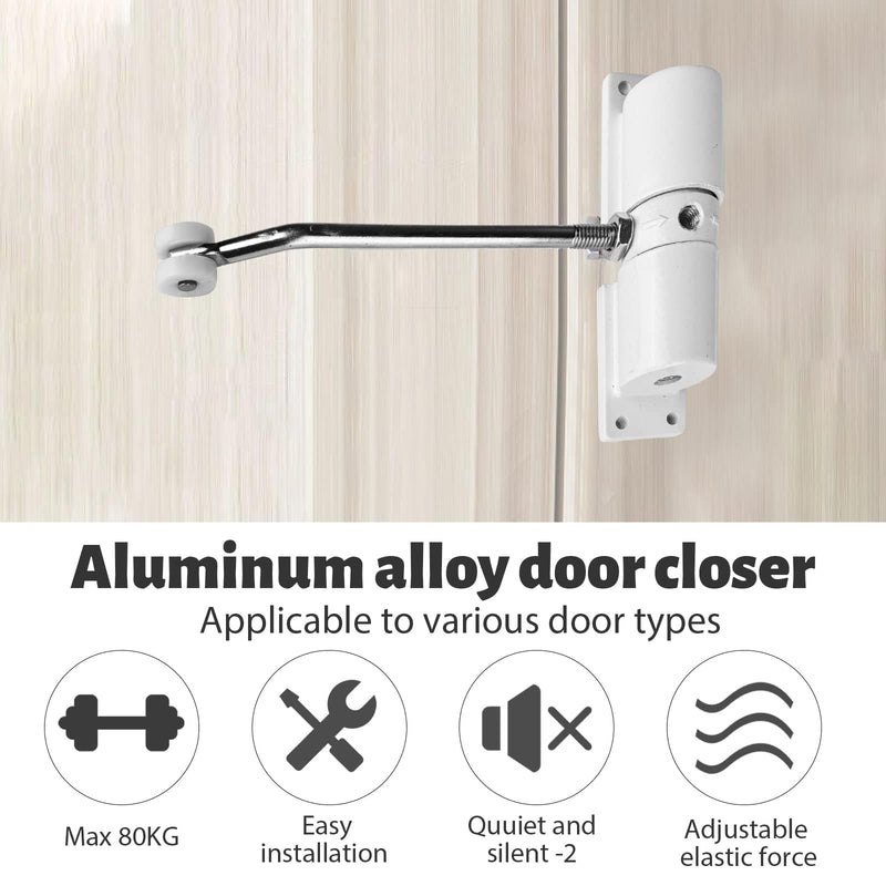 Automatic Door Closer, Zinc Alloy Safety Spring Door Closer Adjustable 30 kg Closing Door Hinge (White) White