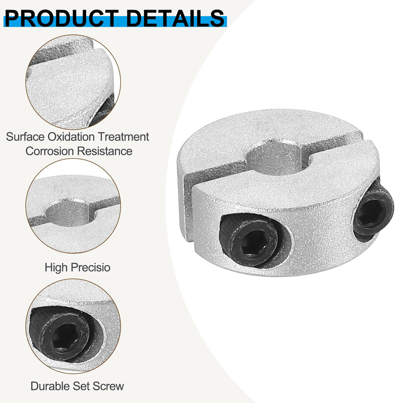 PATIKIL Bore 6mm Double Split Shaft Collar 20mm OD 8mm Thickness, 4 Pack Aluminum Alloy Locking Collar Clamp Style with Set Screw for Machine Tools Industry, Silver 6mm/1/4inch