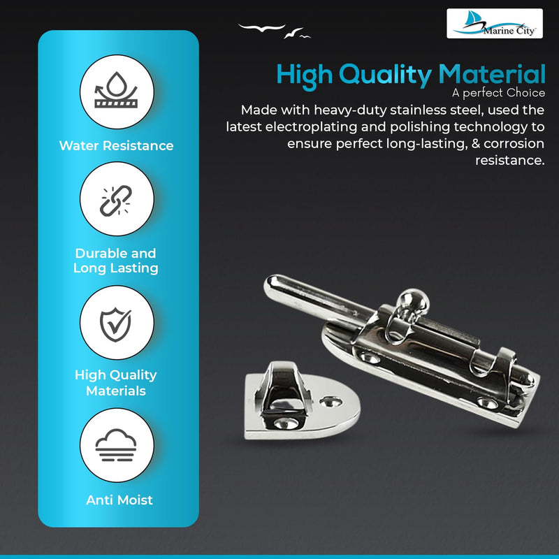 MARINE CITY Barrel Bolt Door Latches, 316 Stainless Steel, Rust & Corrosion-Resistant, Ideal for Windows, Hatches, Cabinets (Small) Small
