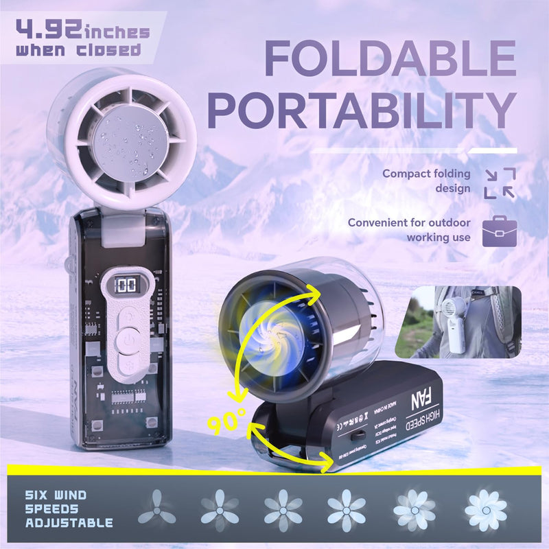 Portable Handheld Fan with Ice Cooler, USB Rechargeable Small Turbo Fan with Cold Air, Foldable Personal Hand Held Fans with Flashlight for Travel/Camping/Outdoor, High Speed Cooling Items Pink