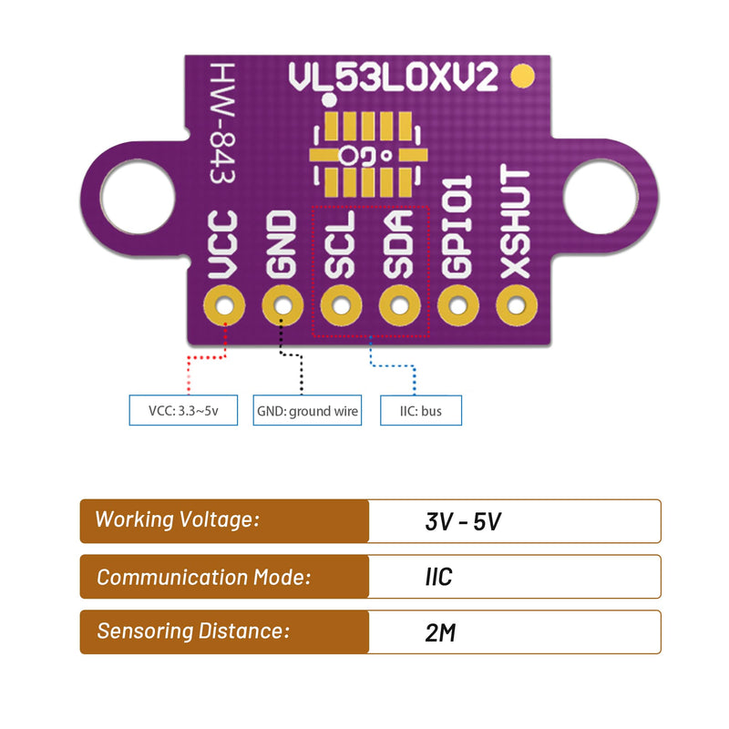 5Pcs VL53L0X Time-of-Flight (ToF) 940nm Laser Ranging Sensor Breakout GY-VL53L0XV2 Distance Measurement Module IIC for Arduino VL53L0X-5PCS