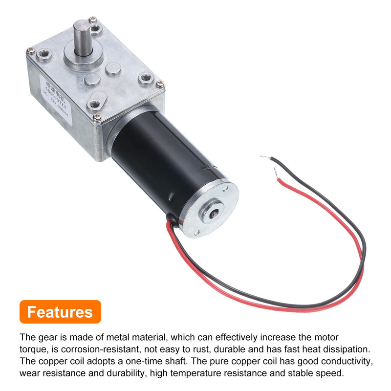 MECCANIXITY DC 12V High Torque Turbine Worm Geared Motor with 8mm Shaft 60RPM Geared Motor with Wire for Electric Fireplace 60 RPM
