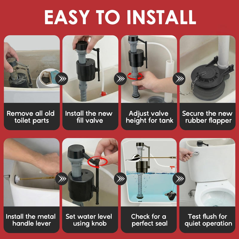 Universal Toilet Flush Valve Replacement Kit, Height Adjustable Fill Valve with Threaded Flow Control Knob, 2-Inch Black Flapper, Quiet Water-Saving Toilet Repair Kit Inside Tank BLACK 1