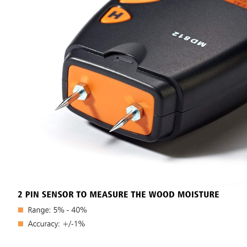 Wood Moisture Meter, MD-812 Digital Moisture Tester- Wood Moisture Detector for Firewoods 2-Pin Sensor(Range 5% - 40% RH; Accuracy: 1%)