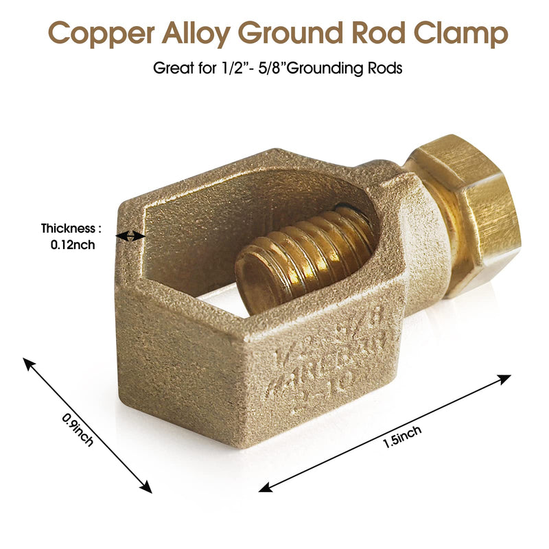 Copper Ground Rod Clamp, Great for 1/2”- 5/8’’ Grounding Rods (2, CP58 (1/2''-5/8'')) Copper Clamp 1/2''-5/8'' 2