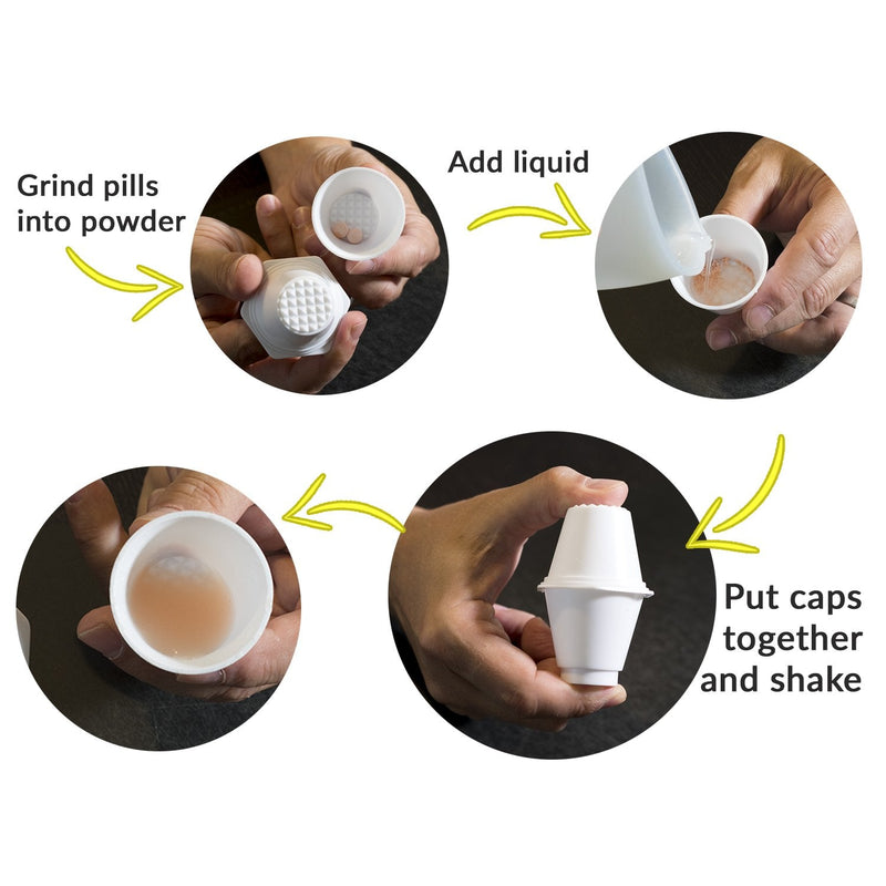 Pill Crusher, Grinder, Cutter/Splitter Cups by MegaPill for Tablets & Small Pills (2 Pack) |Option to add Liquid, Shake, and Drink. Easy to Use!