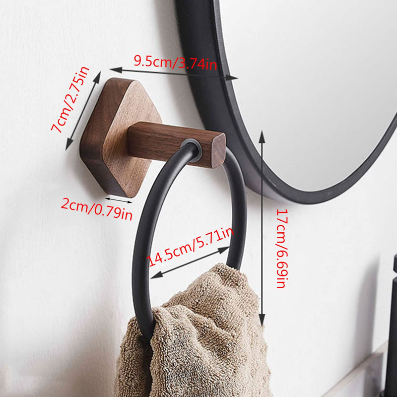Towel Rack Aluminum Wood Towel Ring Hand Towel Holder for Bathroom Towel Rack Hanger for Kitchen Wall Mount Heavy Duty Storage, Walnut Black