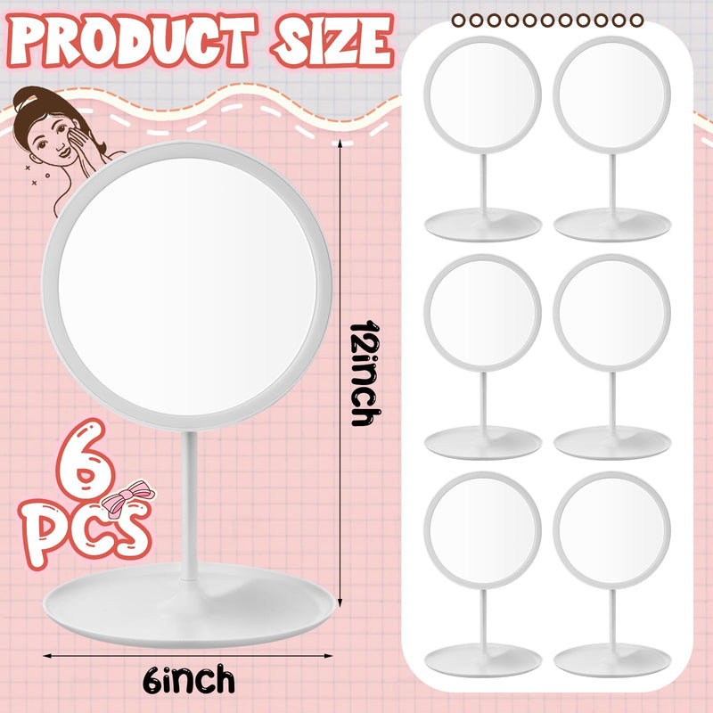 6 Pcs Spa Party Mirror Spa Party Supplies Sleepover Favors Accessory Make up Table Mirror for Sleepover Slumber Birthday Favors Adult Women Gift(White) White