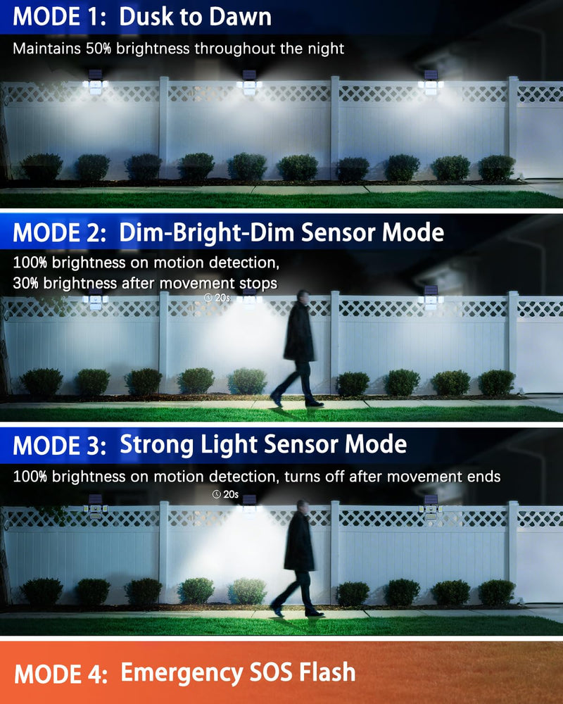 CLAONER Solar Outdoor Lights Motion Sensor 3500LM 288 LED Solar Security Lights with Remote Control IP67 Waterproof 4 Heads Solar Flood Lights with 16.4ft Cable 4 Modes Wall Lights(2 Pack) 2 Pack