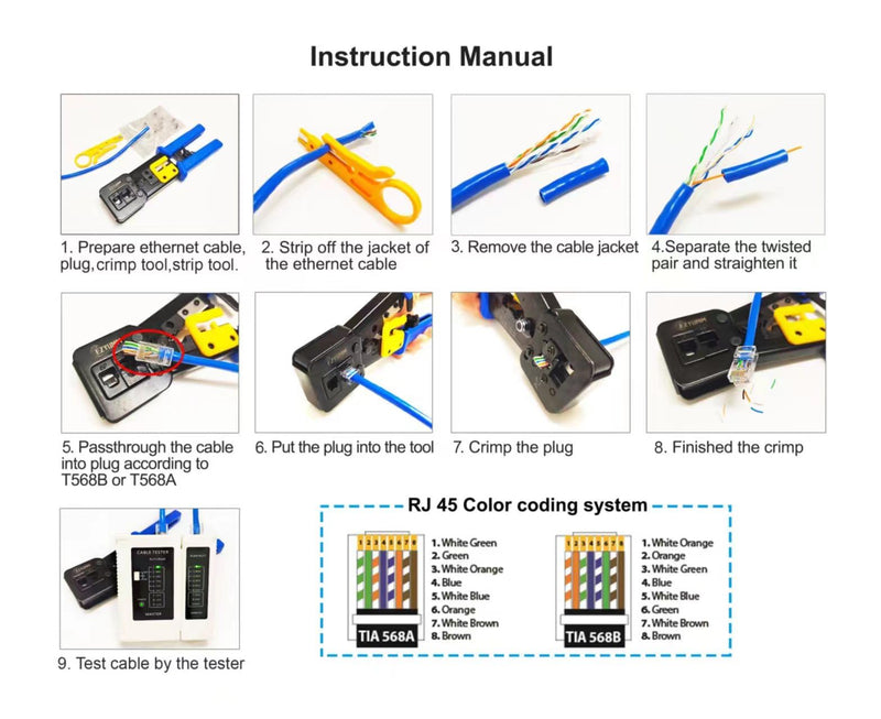 Pass Through RJ45 Crimp Tool, Ratcheting Ethernet Crimping Tool Kit, Ethernet Crimper for RJ45 Pass Through Connector and RJ11/RJ12 connectors Ratcheting RJ45 Crimp Tool
