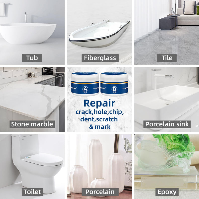 Tub and Fiberglass Shower Repair Kit White, 3.7oz Porcelain Tile Repair Kit, Porcelain Sink and Acrylic Bathtub Repair Kit for Cracks Chips Dents Holes Almond/Biscuit/Bone