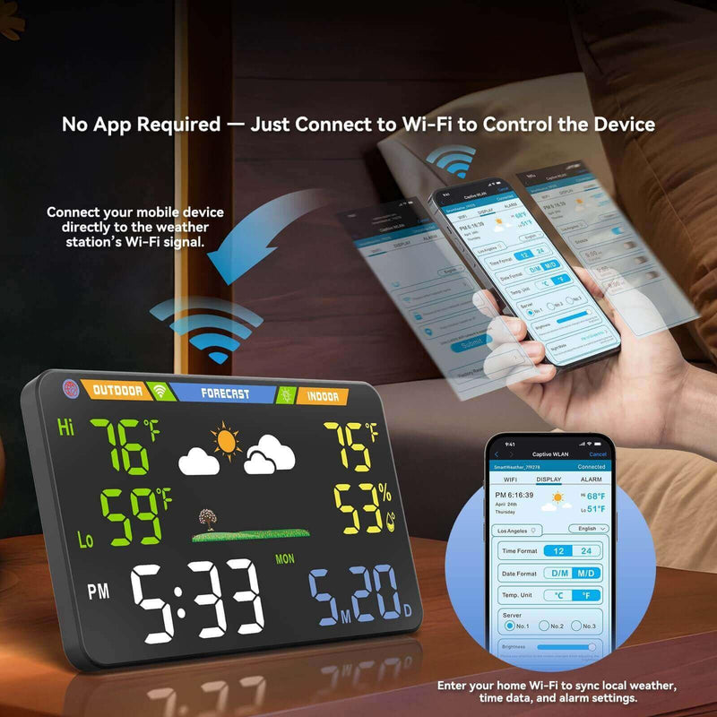 EnvyBox WiFi Weather Station 8.5" LED Display | Privacy-Focused, No App Required, Syncs Weather & Time for Home/Office | Accurate Weather Data, Dual Power Options, Black