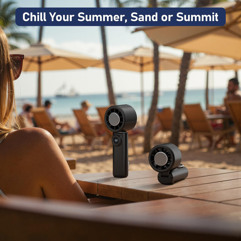 CIVPOWER Handheld Fan: Portable Small Ice Cooling Plate- 4000mAh Rechargeable 100 Gear High-Speed Turbo 10500 RPM - Personal Foldable Battery Operated for Travel Indoor Outdoor Women Men (Black) Black