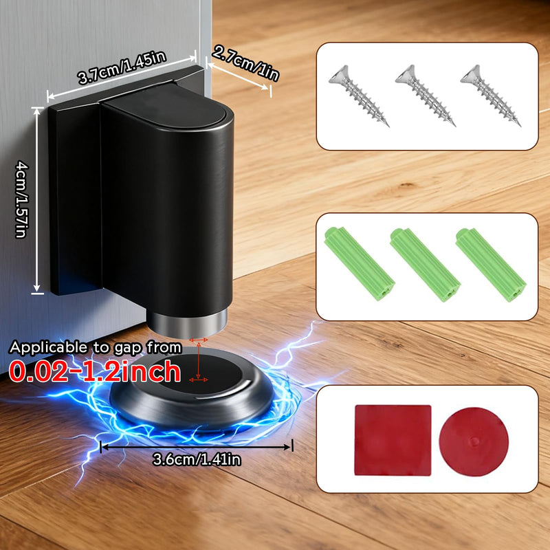 Magnetic Door Stoppers for Bottom of Door Holder 1 Pack Heavy Duty Magnetic Door Catch Holder to Keep Door Open with Screws and Adhesive No Drilling Magnet Mount Floor Door Stop Black