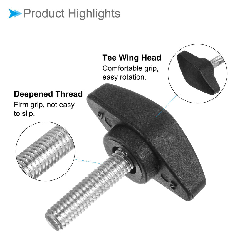 Tee Wing Knobs Thumb Screw, M6 x 25mm Male Thread, Plastic T Thumb Clamping Screw Threaded Stud Hand Knobs Grip, (Applications: for Machinery Lathes), 4-Pieces