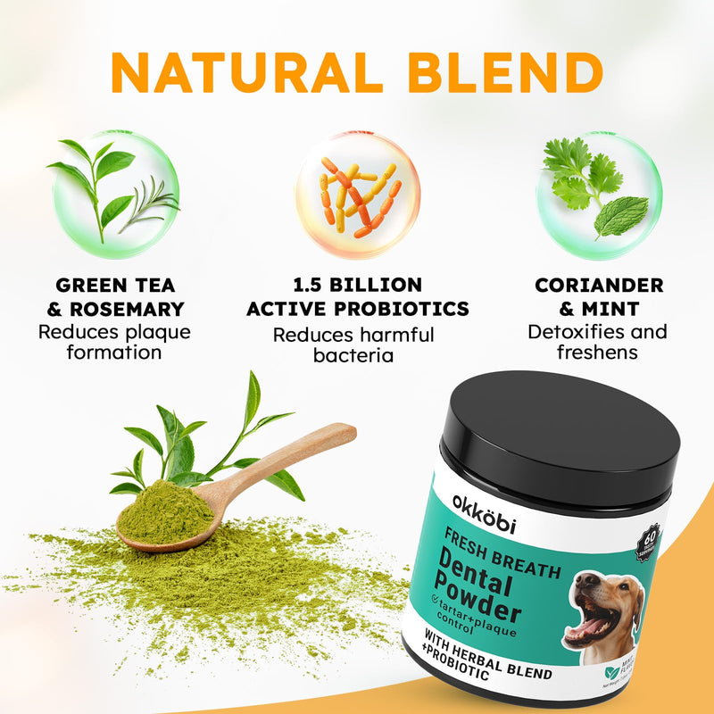 Dog Teeth Cleaning Powder - Dog Breath Freshener + Dental Care for Doggies & Cats + Tartar Remover for Teeth with Natural Ingredients + Probiotics Blend (Mint - 200g) 7.05 Ounce (Pack of 1)