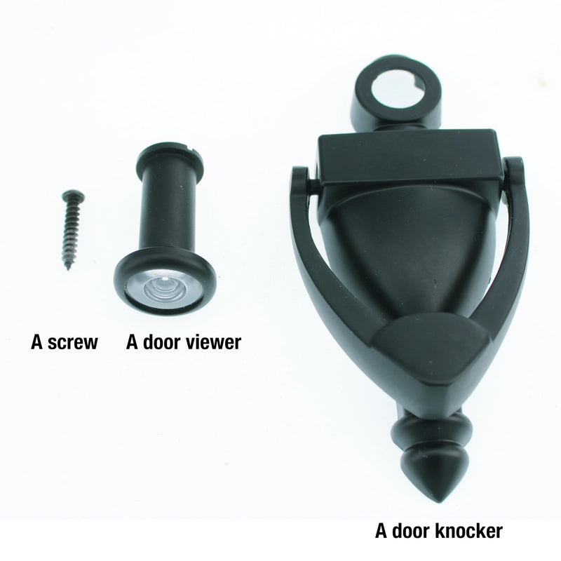 Elegant 5 Inch Matte Black Door Knocker with 180 Degree Peephole - Perfect for Front Door Security - Includes Door Viewer Peephole and Door Knockers for Front Door