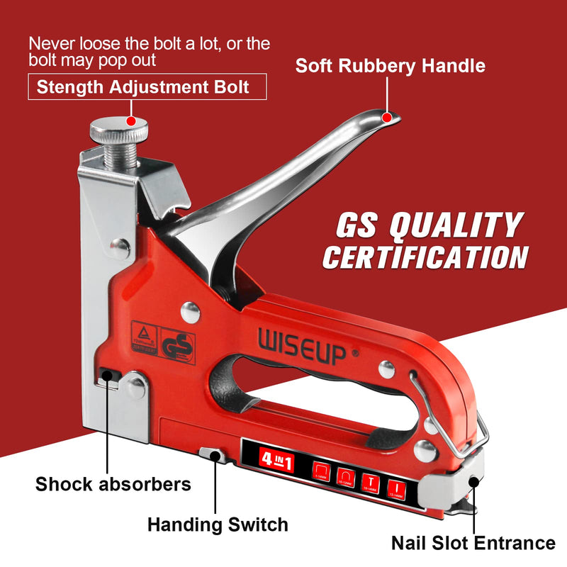 Upholstery Staple Gun for Wood Heavy Duty with Staples,4 in 1 Manual Power Adjustment Brad Nail Stapler Gun for Wood,Craft,Wire,Cable,Fabric,Furniture,DIY (4 in 1 Basic kit) WP120201