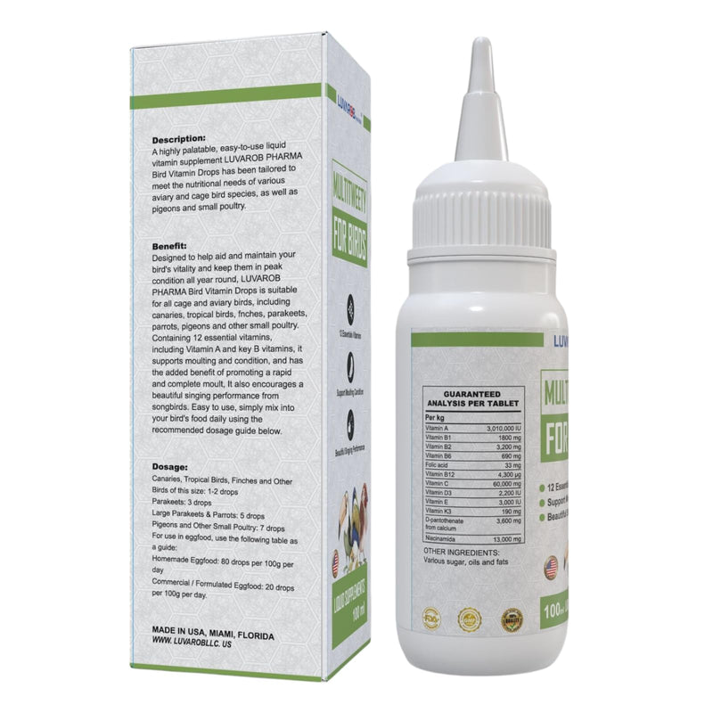 Multi-Drops for All Birds 5 Ounce, Multitweety 100ml High-Potency Vitamin Supplement, Support Moulting Condition,Beautiful Singing Performance, Improve Reproductions, Quality Eggs,No Leg Incurvations