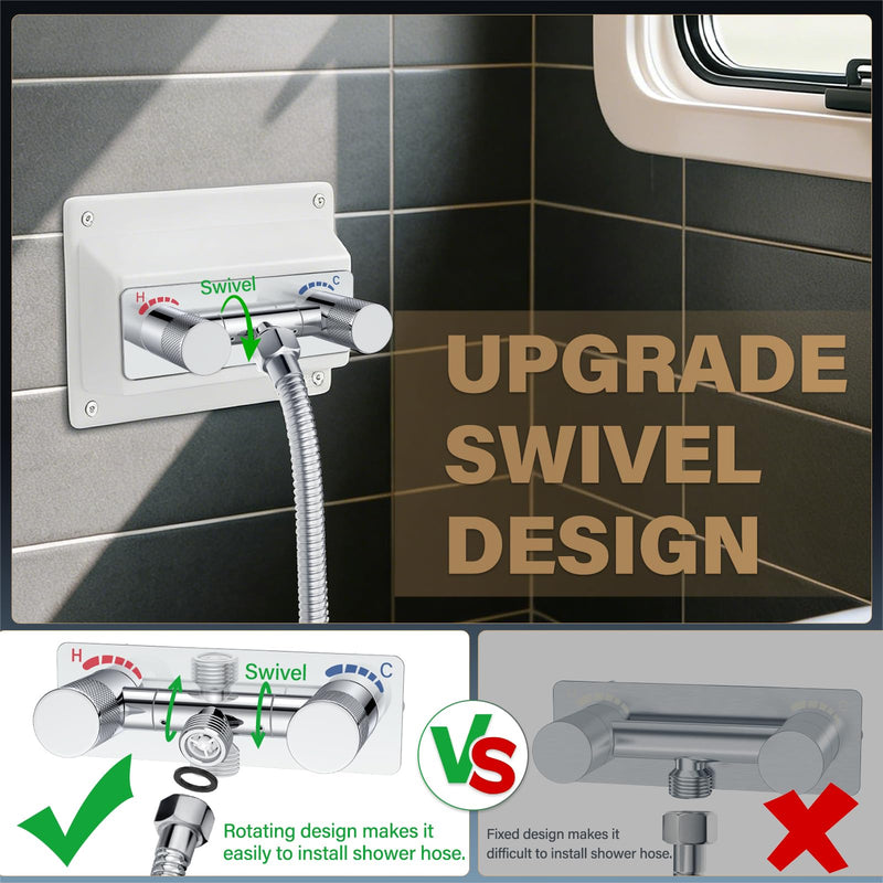 4" All Metal RV Shower Faucet Replacement, Leak-Proof Design with Easy Control Knob, Camper Shower Faucet Heavy-Duty RV Shower Diverter Valve for Indoor and Outdoor Use - Polished Chrome