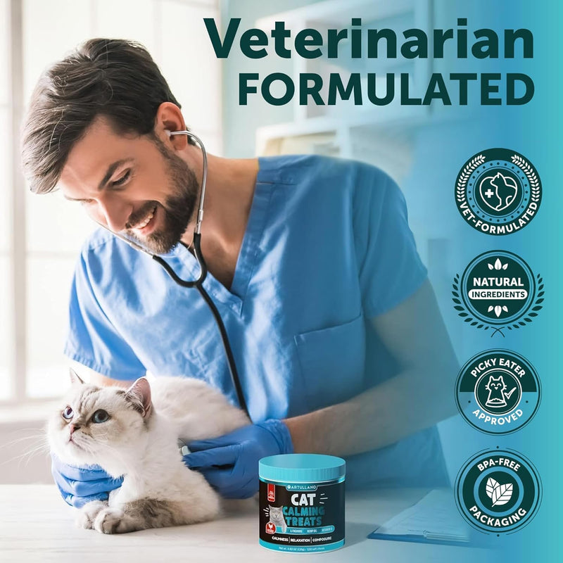 Cat Calming Treats - 2250 mg Hemp Oil per Pack - Stress & Anxiety Relief - Calming Cat Treats with Melatonin - Support Supplement for Vet Visits, Travel, Separation Anxiety, Fireworks - 135 Chews Cat Calming Chews 135 count