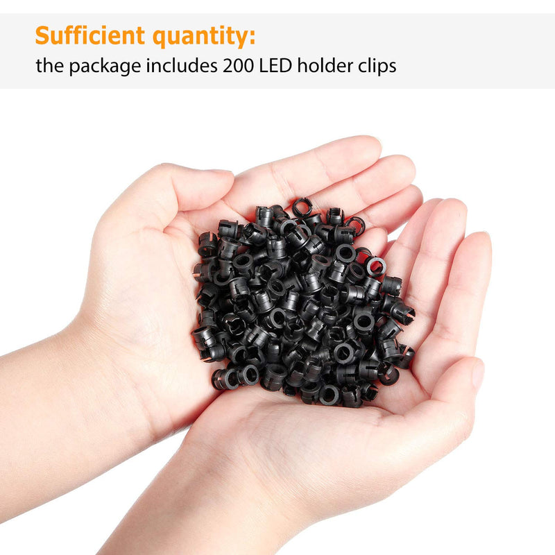 Mudder 200 Pieces 5 mm LED Holder Black Plastic Light Emitting Diode Clips Display Panel LED Light Bezel Mounting Holders Bracket 5 mm Lamp Bulb Socket