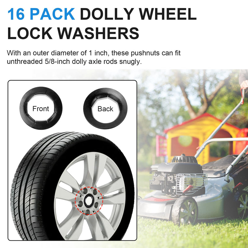 16 Pcs Dolly Wheel Lock Washers Replacement for Hard-to-Find Spring Steel Push-On Pushnuts - Locking Washers Axel Parts fits 5/8" Dolly Axle Rods with Oiled Phosphate Finish