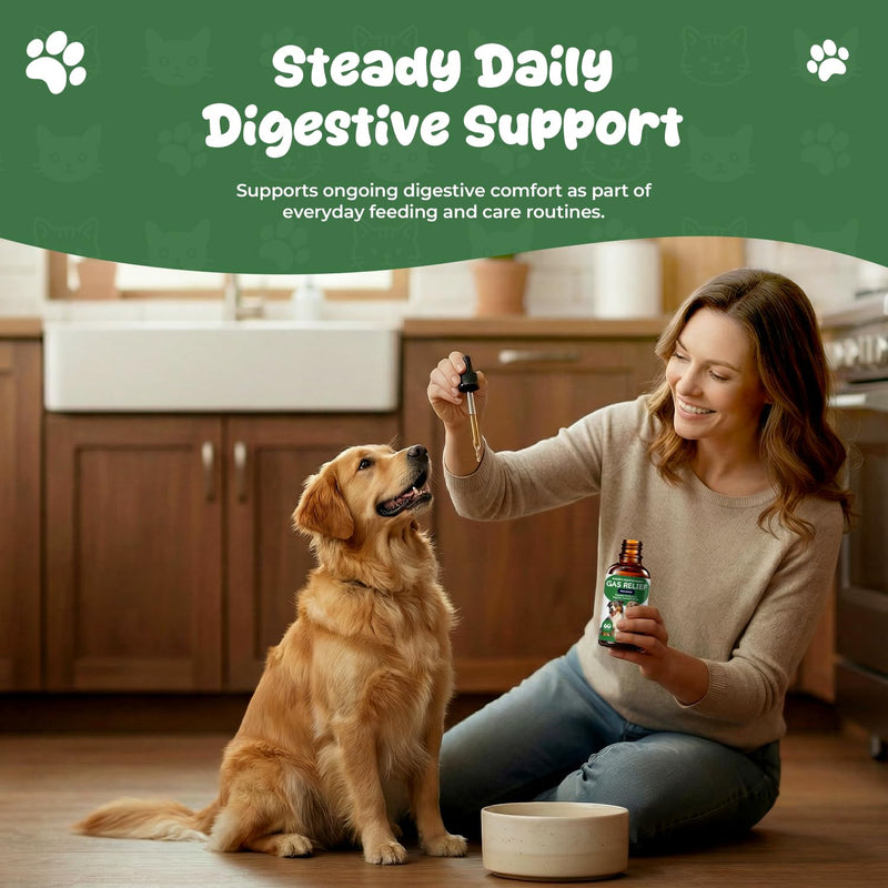Gas Relief Supplement for Dogs Liquid, Supports Digestive Comfort & Gut Balance, Bacon Flavor, Daily Digestive Care Drops, 2 fl oz (60 mL)