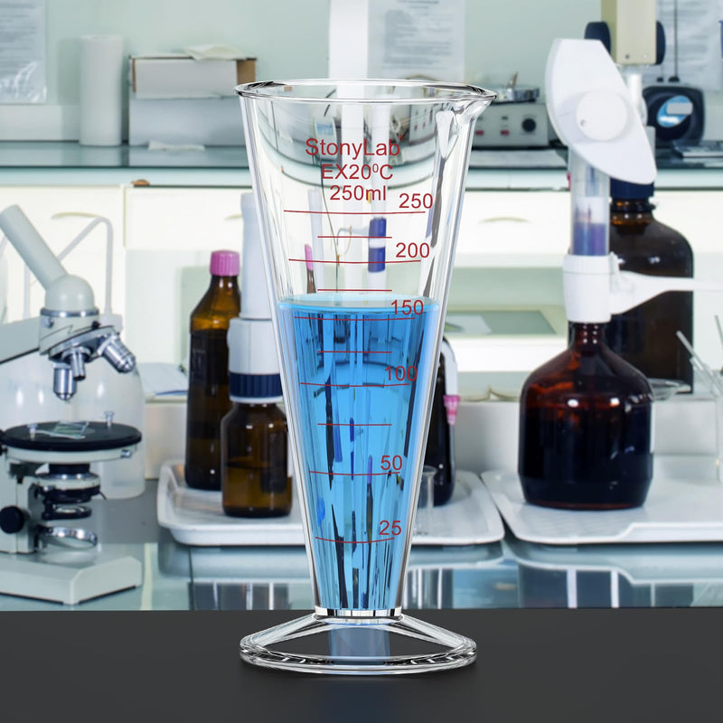 stonylab Graduated Cylinder, 1-Pack Borosilicate Glass Conical Measuring Cylinder Beaker with Wide Mouth and Pour Spout for Precise Measurement, 250 ml